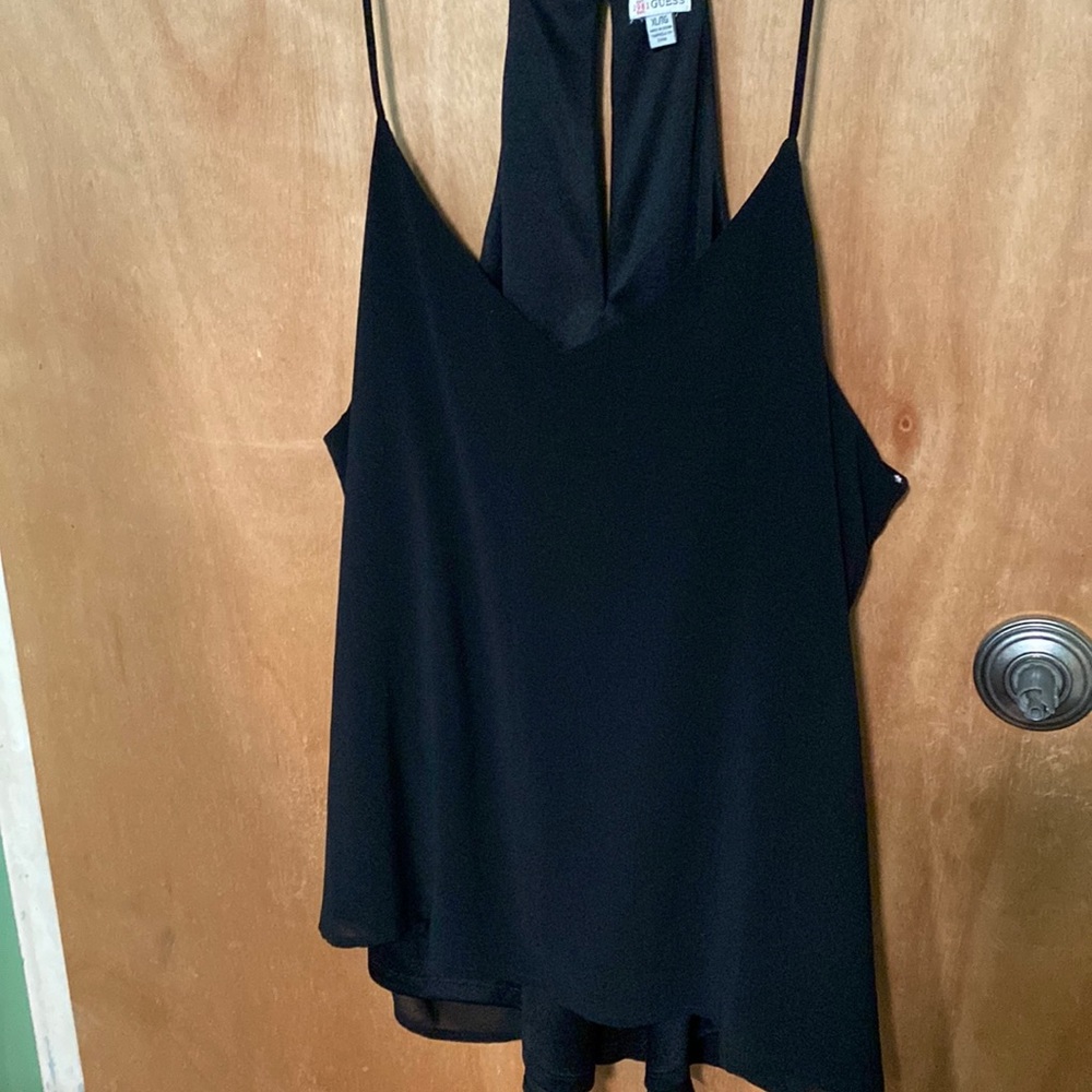 Womens XL blouse all black spaghetti straps. See through with cover under it.